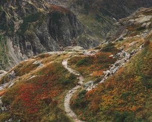 Preview wallpaper mountains, path, aerial view, stones, rocks