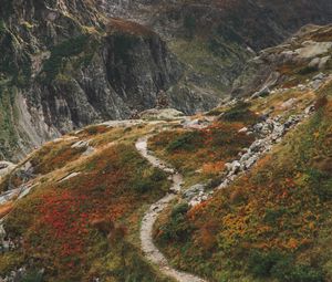 Preview wallpaper mountains, path, aerial view, stones, rocks