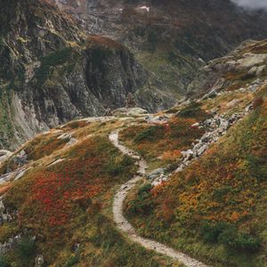 Preview wallpaper mountains, path, aerial view, stones, rocks