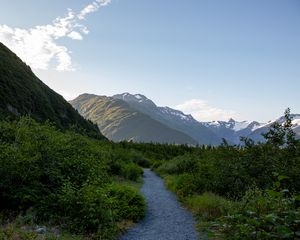 Preview wallpaper mountains, path, bushes, nature