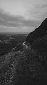 Preview wallpaper mountains, path, bw, landscape, nature