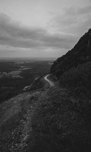 Preview wallpaper mountains, path, bw, landscape, nature