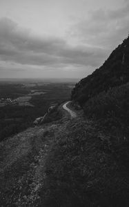 Preview wallpaper mountains, path, bw, landscape, nature