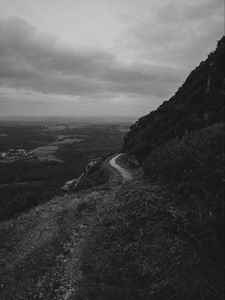 Preview wallpaper mountains, path, bw, landscape, nature