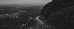 Preview wallpaper mountains, path, bw, landscape, nature