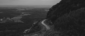 Preview wallpaper mountains, path, bw, landscape, nature