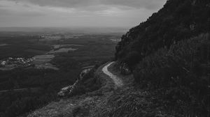 Preview wallpaper mountains, path, bw, landscape, nature