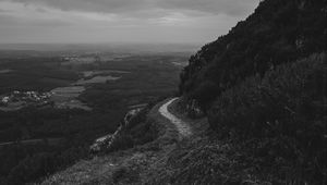Preview wallpaper mountains, path, bw, landscape, nature