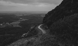 Preview wallpaper mountains, path, bw, landscape, nature