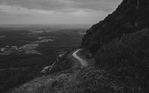 Preview wallpaper mountains, path, bw, landscape, nature