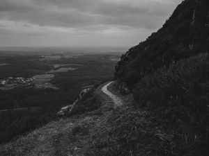 Preview wallpaper mountains, path, bw, landscape, nature