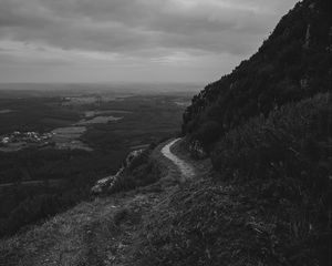 Preview wallpaper mountains, path, bw, landscape, nature