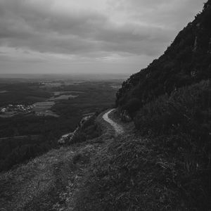 Preview wallpaper mountains, path, bw, landscape, nature