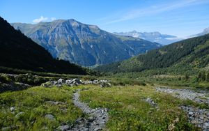 Preview wallpaper mountains, path, grass, nature, landscape