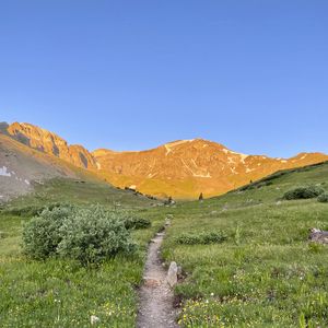 Preview wallpaper mountains, path, grass, landscape