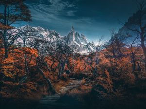 Preview wallpaper mountains, path, trees, sky, landscape