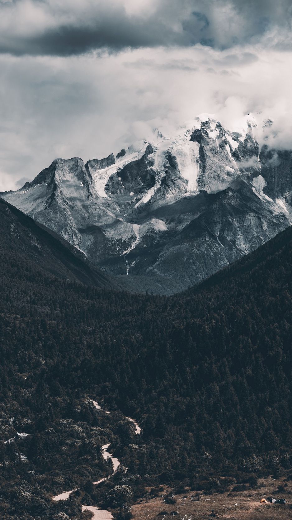 Download Wallpaper 938x1668 Mountains, Fog, Aerial View, Clouds, Sky