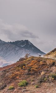 Preview wallpaper mountains, peak, car, off-road, nature