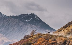 Preview wallpaper mountains, peak, car, off-road, nature