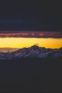 Preview wallpaper mountains, peak, clouds, night, sky, dark, snowy