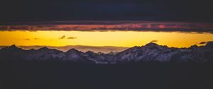 Preview wallpaper mountains, peak, clouds, night, sky, dark, snowy