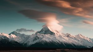 Preview wallpaper mountains, peak, clouds, snowy, landscape