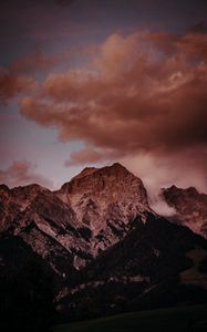 Preview wallpaper mountains, peak, clouds, landscape, twilight