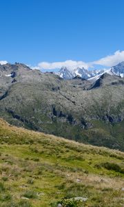 Preview wallpaper mountains, peak, grass, view, landscape