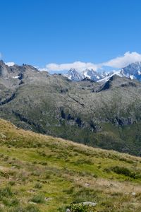 Preview wallpaper mountains, peak, grass, view, landscape