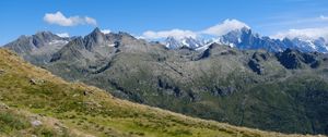 Preview wallpaper mountains, peak, grass, view, landscape