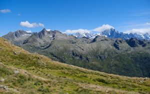 Preview wallpaper mountains, peak, grass, view, landscape