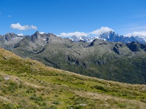 Preview wallpaper mountains, peak, grass, view, landscape