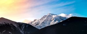 Preview wallpaper mountains, peak, landscape, forest, snow
