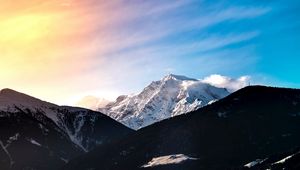 Preview wallpaper mountains, peak, landscape, forest, snow