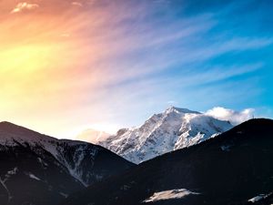 Preview wallpaper mountains, peak, landscape, forest, snow