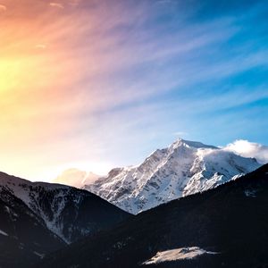 Preview wallpaper mountains, peak, landscape, forest, snow