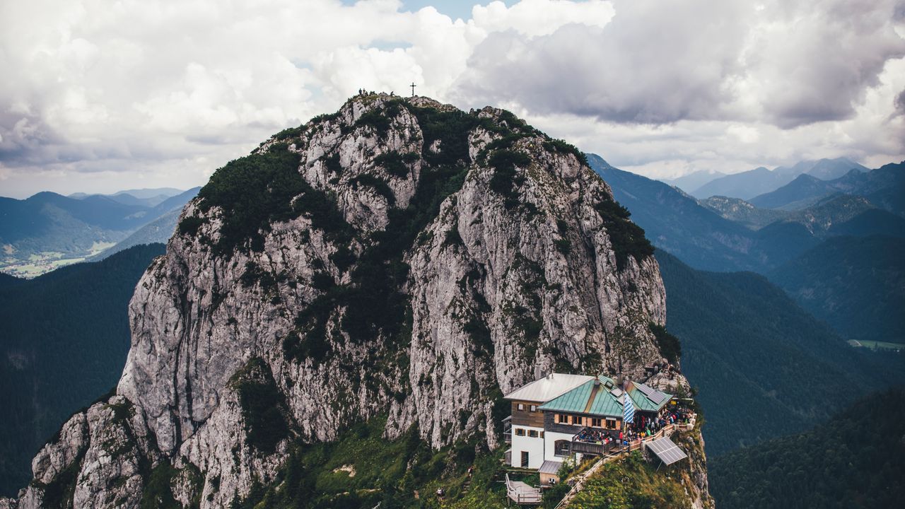 Wallpaper mountains, peak, mountain range, building, landscape, view