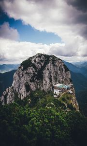 Preview wallpaper mountains, peak, mountain range, building, landscape, view