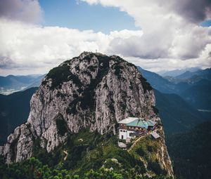 Preview wallpaper mountains, peak, mountain range, building, landscape, view