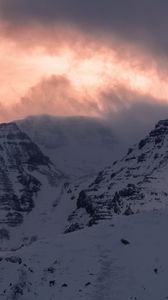 Preview wallpaper mountains, peak, pink, snow