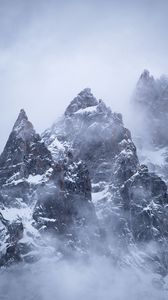 Preview wallpaper mountains, peak, rocks, snow, clouds