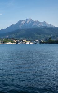 Preview wallpaper mountains, peak, sea, port, hill