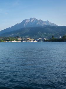 Preview wallpaper mountains, peak, sea, port, hill
