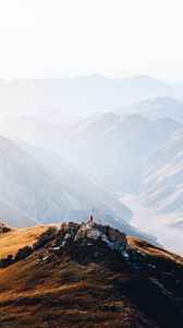 Preview wallpaper mountains, peak, silhouette, loneliness, fog