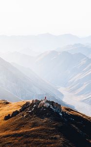 Preview wallpaper mountains, peak, silhouette, loneliness, fog