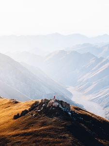 Preview wallpaper mountains, peak, silhouette, loneliness, fog