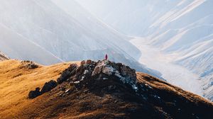 Preview wallpaper mountains, peak, silhouette, loneliness, fog