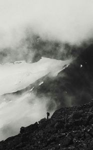 Preview wallpaper mountains, peak, silhouette, bw, loneliness