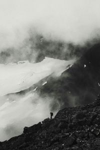 Preview wallpaper mountains, peak, silhouette, bw, loneliness