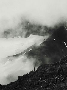 Preview wallpaper mountains, peak, silhouette, bw, loneliness